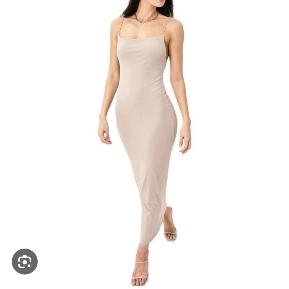 Forever 21 Tan Halter Sleeveless Bodycon Maxi Dress